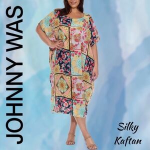 JOHNNY WAS Plus Size Jasper Cocoon Kaftan Style Silky Rayon Coverup/Dress 2x NWT